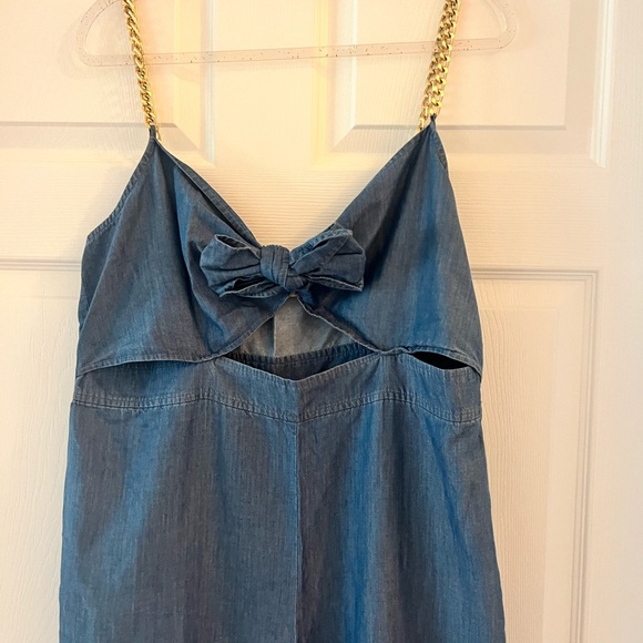 Michael Kors Blue Denim Jumpsuit with Gold Chain Straps - Picture 1 of 6